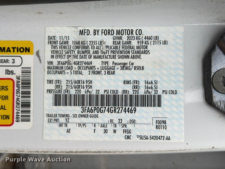 image for item FB8138 2016 Ford Fusion 