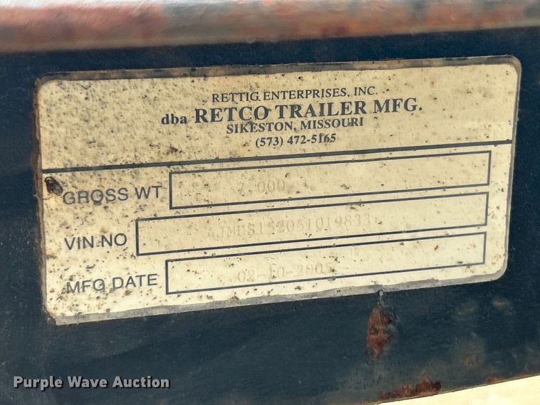 image for item FC5465 2005 Retco utility trailer