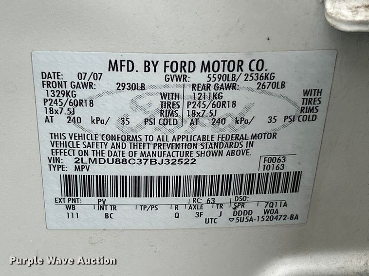 image for item FC5508 2007 Lincoln MKX SUV