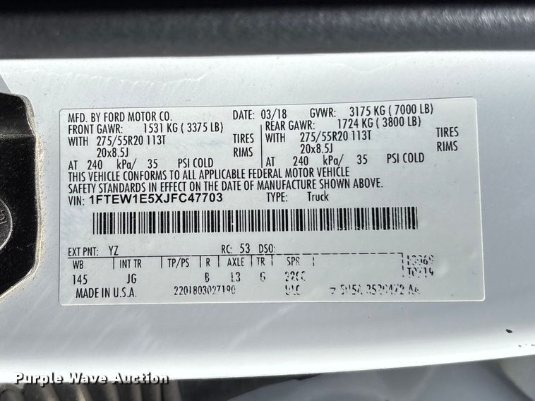 image for item FC5584 2018 Ford F150 Crew Cab pickup truck