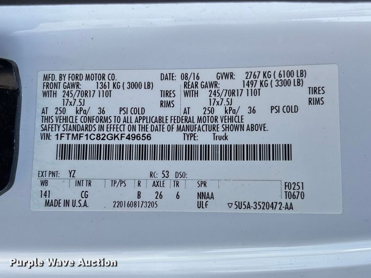 image for item FC5590 2016 Ford F150 XL pickup truck