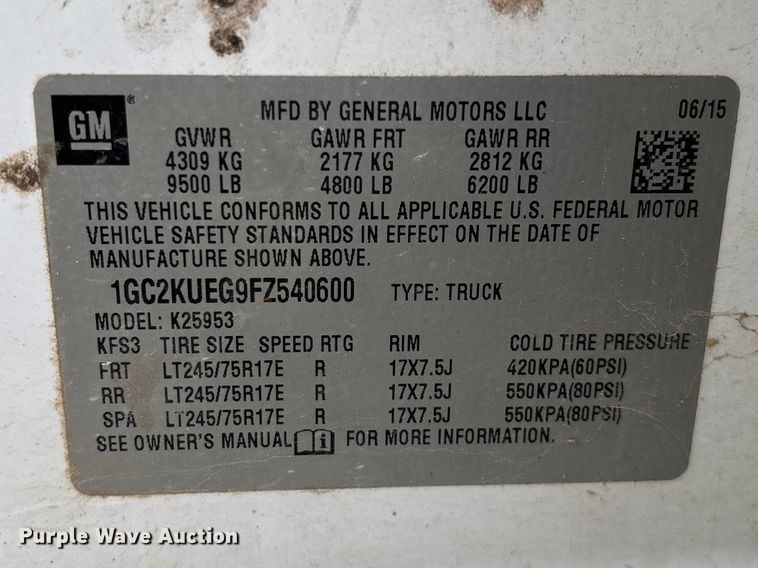 image for item FG0316 2015 Chevrolet Silverado 2500HD Ext. Cab pickup truck