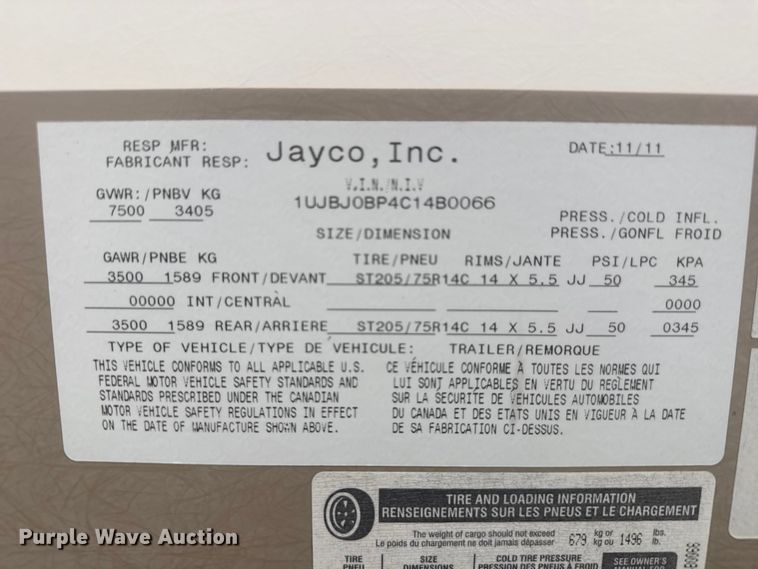 image for item MX9177 2012 White Hawk by Jayco Ultra Light camper