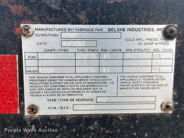 image for item MX9200 1981 Belshe WB2 Equipment trailer