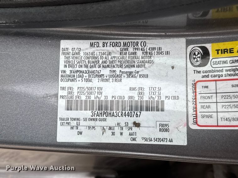 image for item MX9219 2012 Ford Fusion 