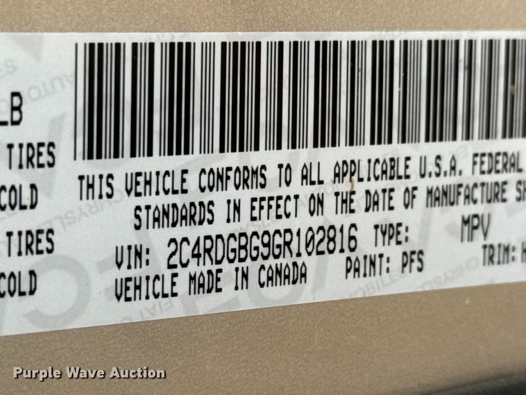 image for item MX9223 2016 Dodge Grand Caravan van