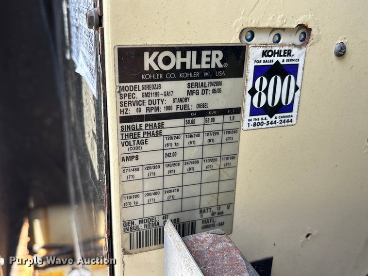 image for item YA3055 2005 Kohler 60RE0ZJB generator