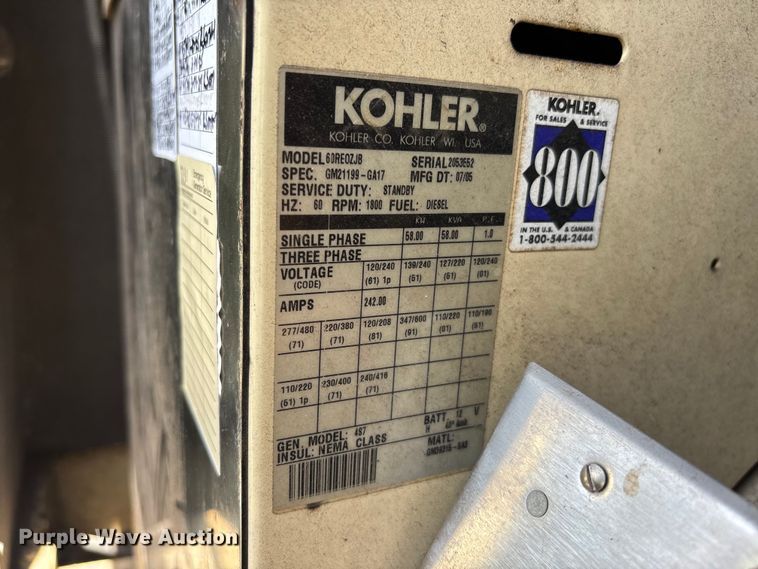 image for item YA3057 2005 Kohler 60RE0ZJB generator