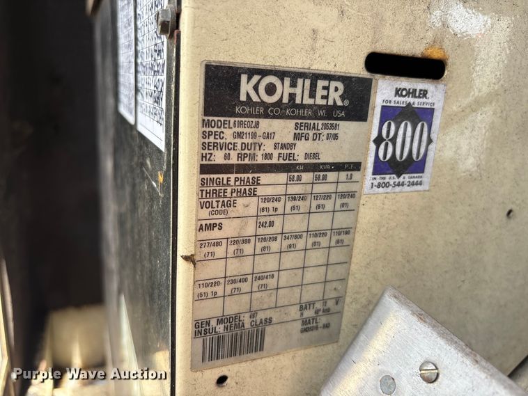 image for item YA3058 2005 Kohler 60RE0ZJB generator