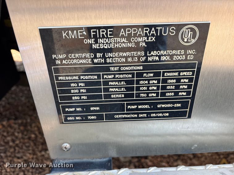image for item YA3222 2009 Kovatch Mobile Equipment pumper fire truck