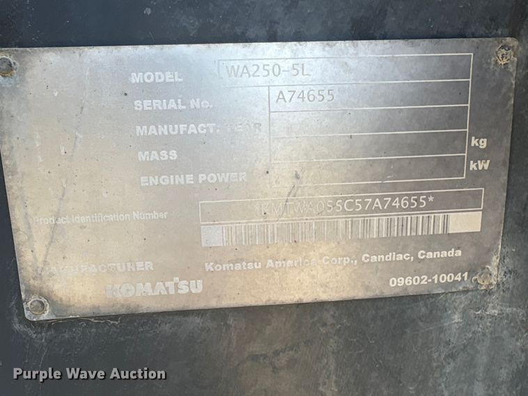 image for item DO5219 2007 Komatsu WA250-5L wheel loader
