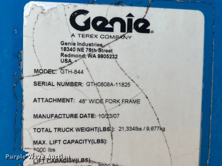 image for item DT0245 2008 Genie GTH844 telehandler