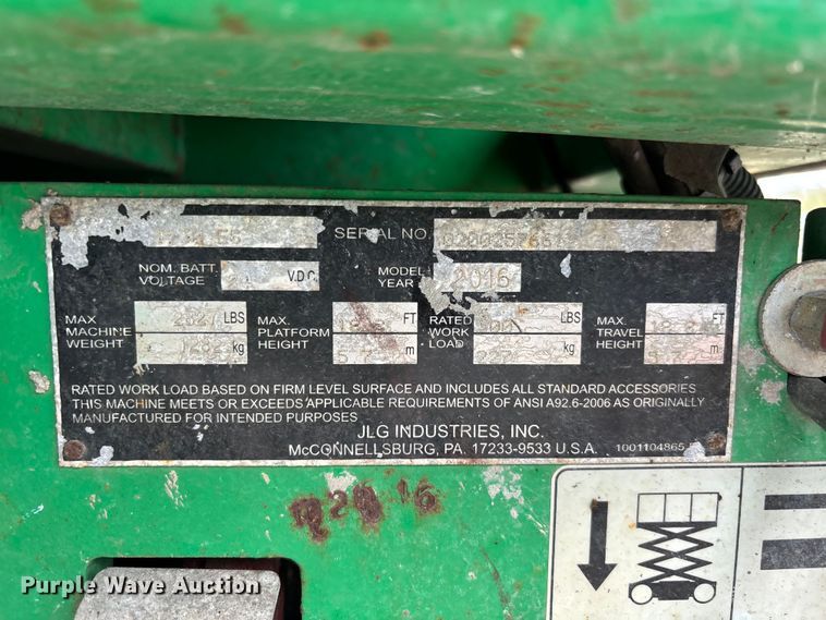 image for item DU0490 2016 JLG 1930ES scissor lift