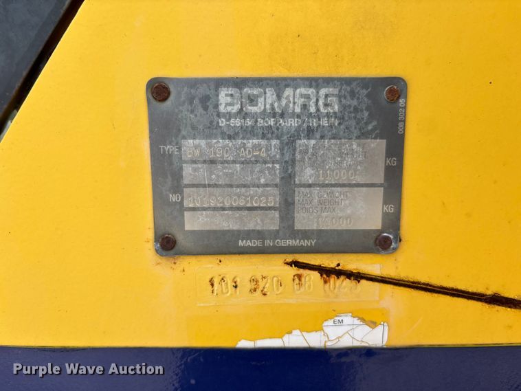 image for item DU0493 2006 BOMAG BW190 A-4 double drum vibratory roller