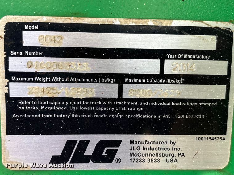 image for item DV4298 2014 JLG 8042 telehandler