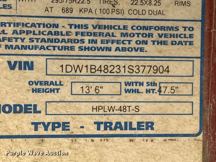 image for item EA7285 2001 Stoughton HPLW-48T-S flatbed trailer