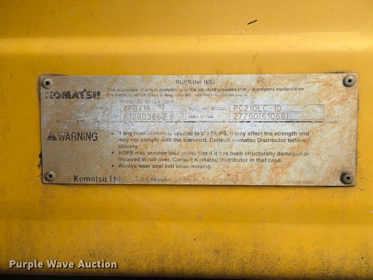 image for item ED5222 2013 Komatsu PC210LC-10 excavator