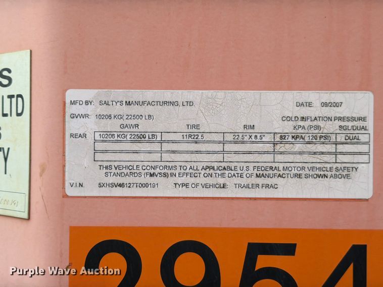 image for item ED5266 2007 Salty's Manufacturing frac tank trailer