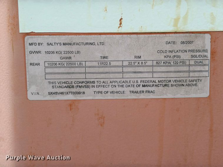 image for item ED5271 2007 Salty's Manufacturing frac tank trailer