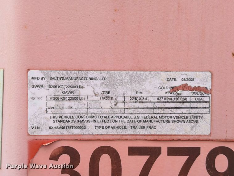 image for item ED5272 2008 Salty's Manufacturing frac tank trailer