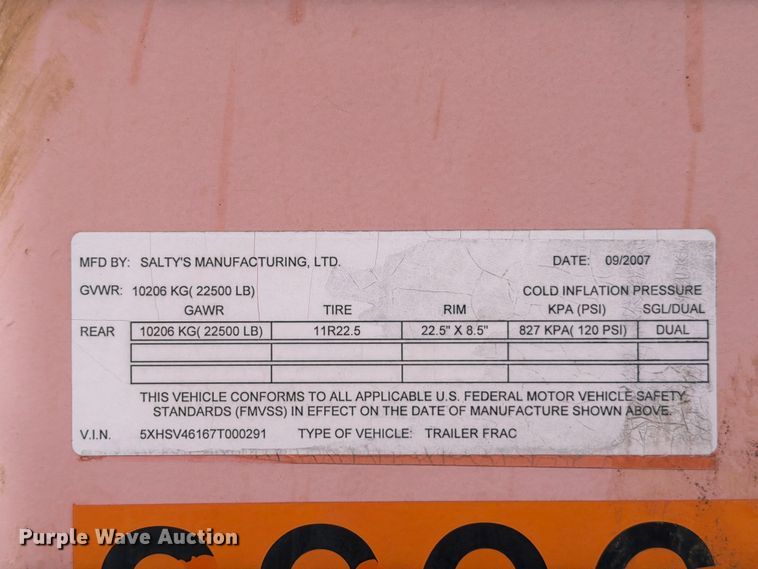 image for item ED5273 2007 Salty's Manufacturing frac tank trailer