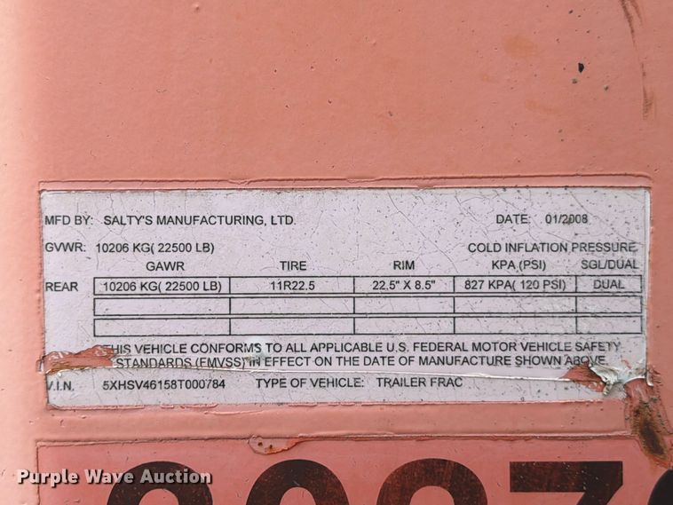 image for item ED5274 2008 Salty's Manufacturing frac tank trailer