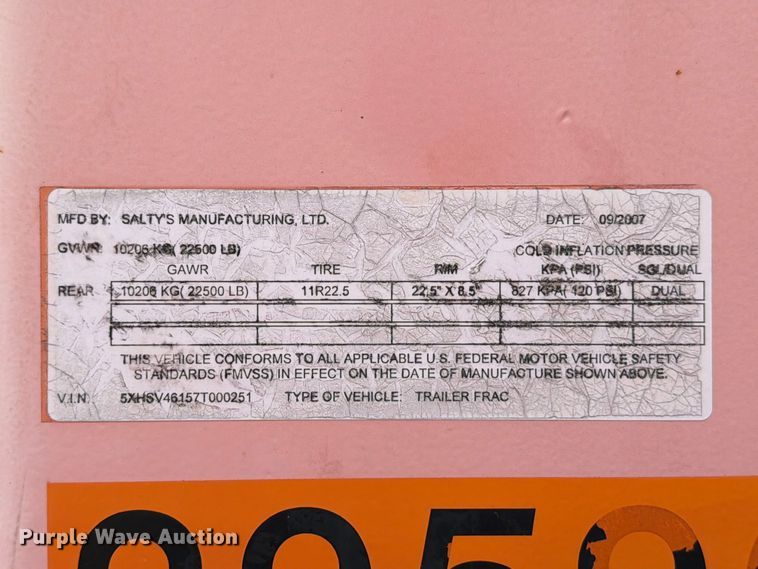 image for item ED5277 2007 Salty's Manufacturing frac tank trailer