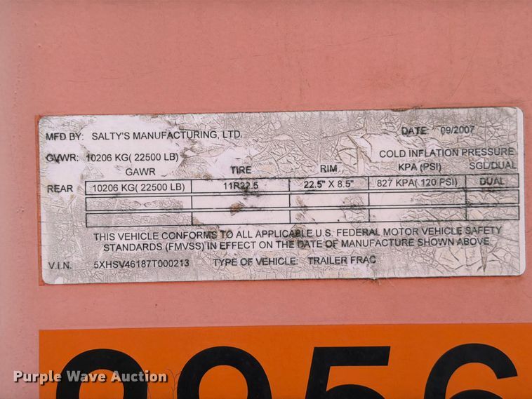 image for item ED5278 2007 Salty's Manufacturing frac tank trailer