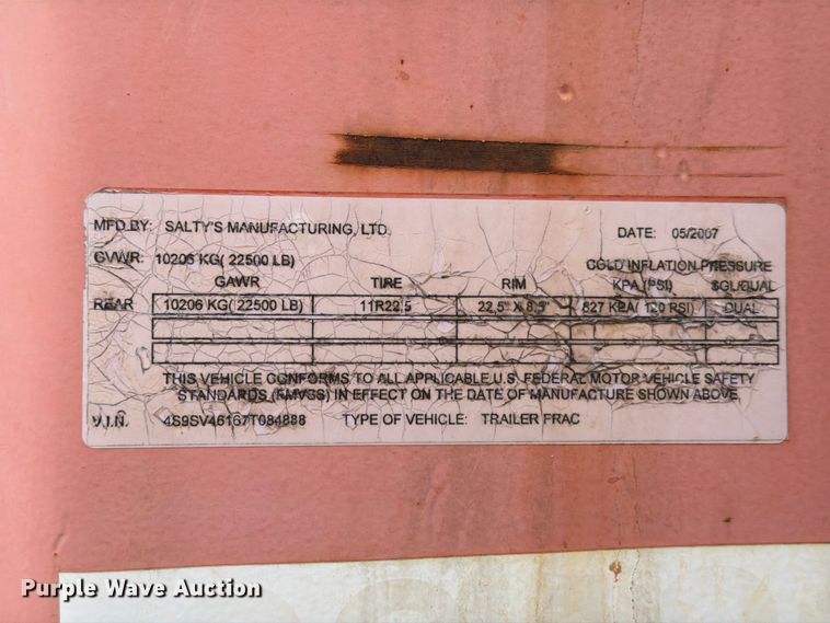 image for item ED5279 2007 Salty's Manufactuing frac tank trailer