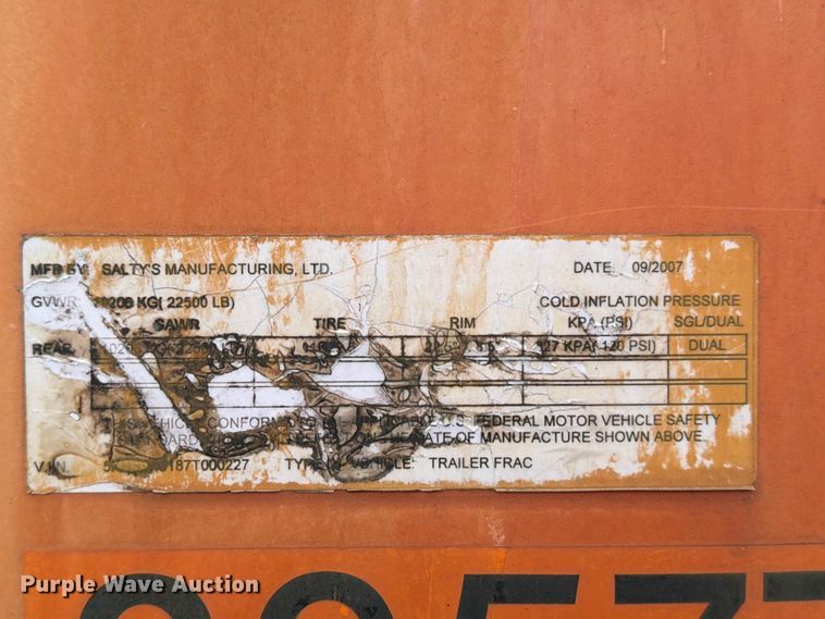 image for item ED5283 2007 Salty's Manufacturing frac tank trailer