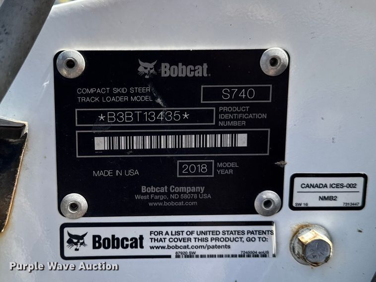 image for item EF2467 2018 Bobcat S740 skid steer loader