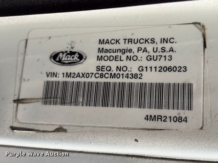 image for item EG8961 2012 Mack GU713 vacuum truck