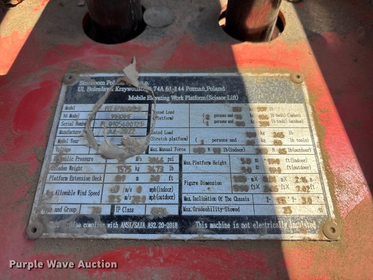 image for item EM8595 2022 Sinoboom 1932ME scissor lift