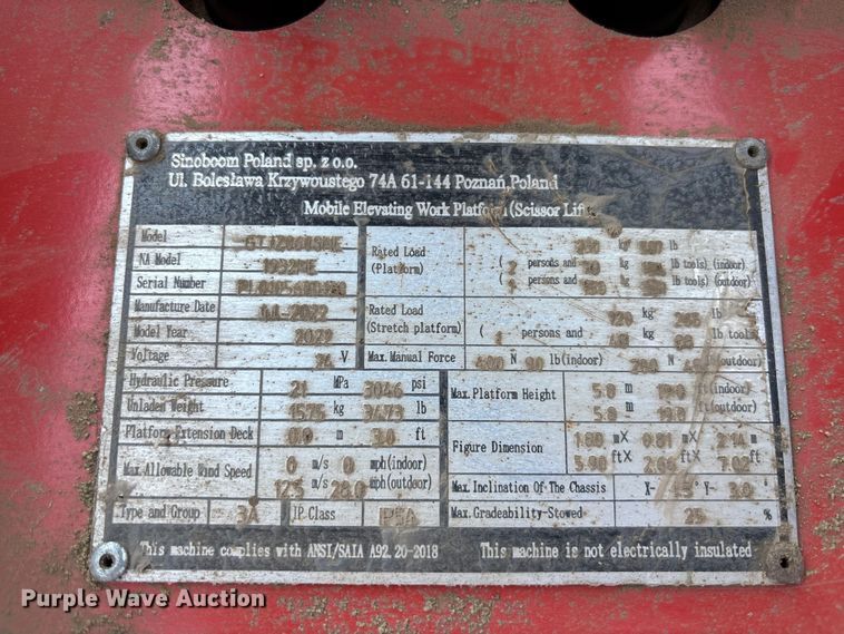 image for item EM8596 2022 Sinoboom 1932ME scissor lift