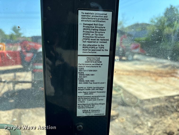 image for item EM8605 2021 John Deere 35G mini excavator