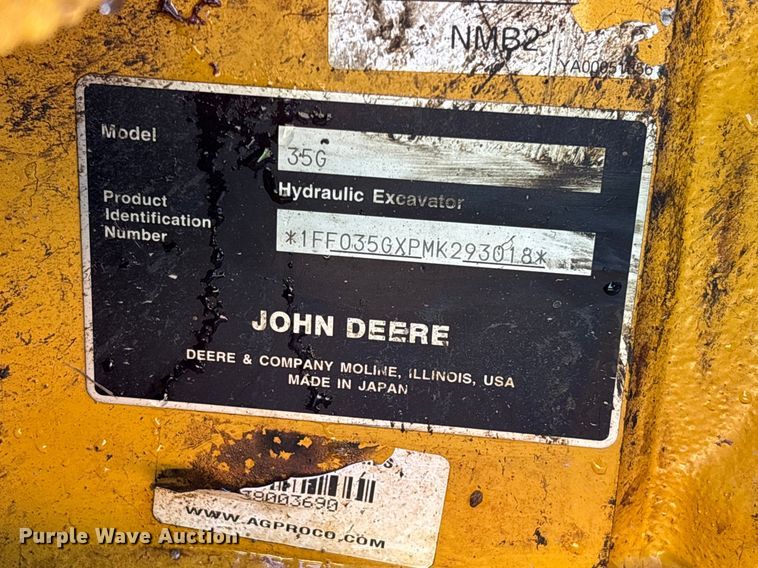 image for item EM8605 2021 John Deere 35G mini excavator