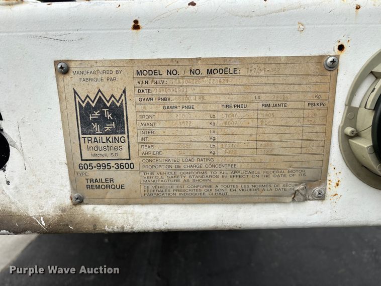 image for item EO4246 1991 Trail King TK70HT-462 drop deck equipment trailer