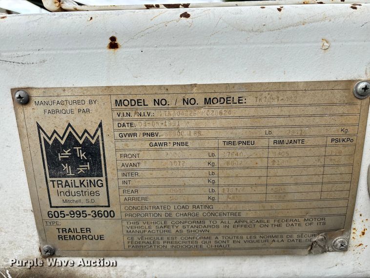image for item EO4246 1991 Trail King TK70HT-462 drop deck equipment trailer