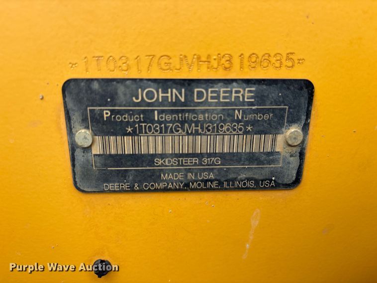 image for item ET2026 2017 John Deere 317G tracked skid steer loader