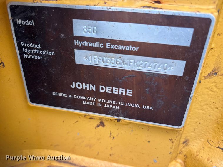 image for item ET2028 2016 John Deere 35G mini excavator