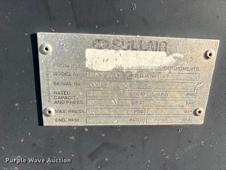 image for item ET2077 Sullair 185DPQCAT air compressor
