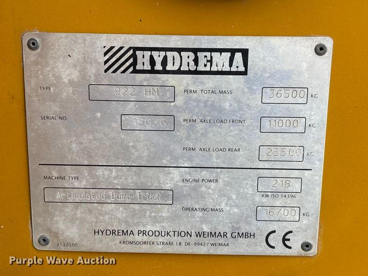 image for item EU0579 Hydrema 922HM haul truck