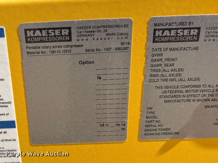 image for item EU4928 2022 Kaeser M118 air compressor