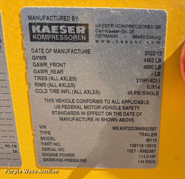 image for item EU4928 2022 Kaeser M118 air compressor