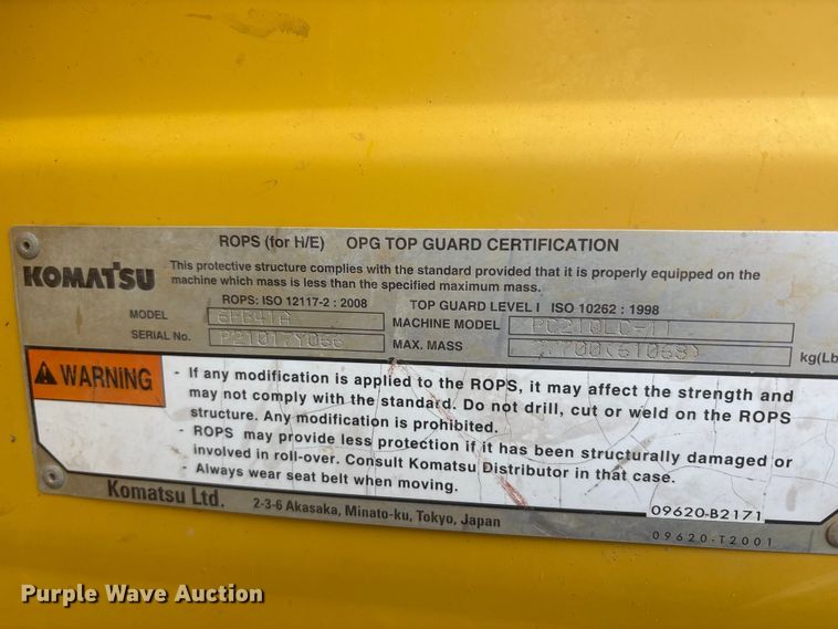 image for item EU5525 2018 Komatsu PC210LC-11 excavator