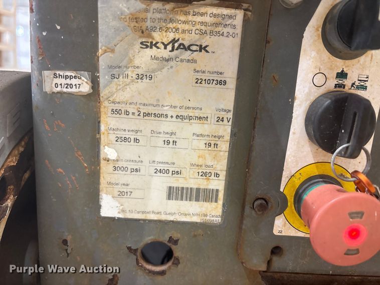 image for item EU5529 2017 Skyjack SK111-3219 scissor lift