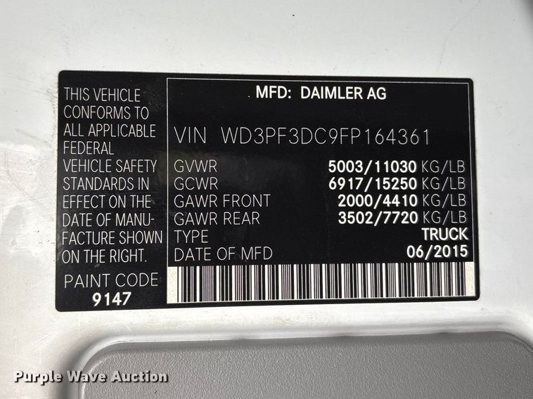 image for item EV2931 2015 Mercedes-benz Sprinter 3500  bucket van