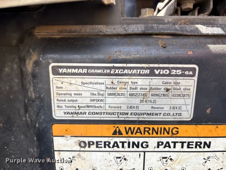 image for item EV2965 2016 Yanmar VIO25 mini excavator
