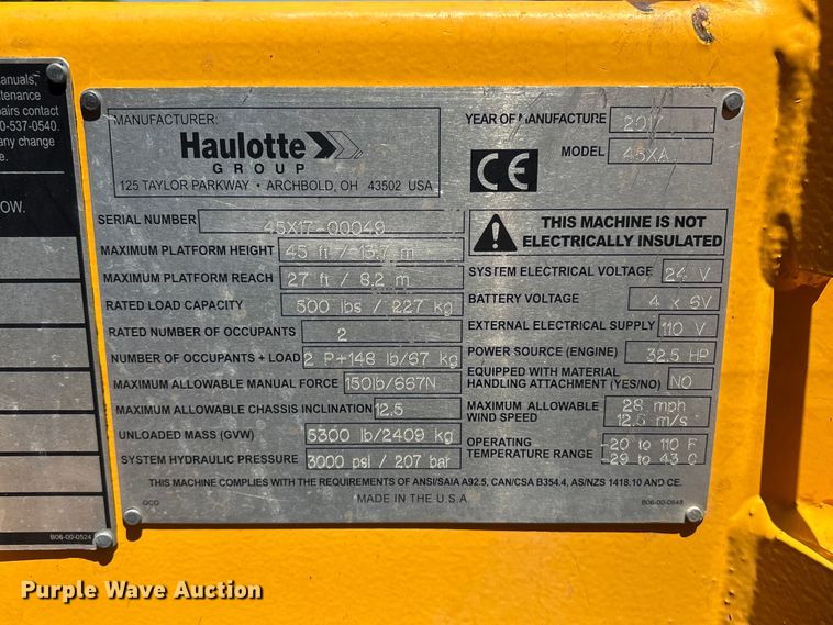 image for item EV2979 2017 Haulotte 45XA boom lift