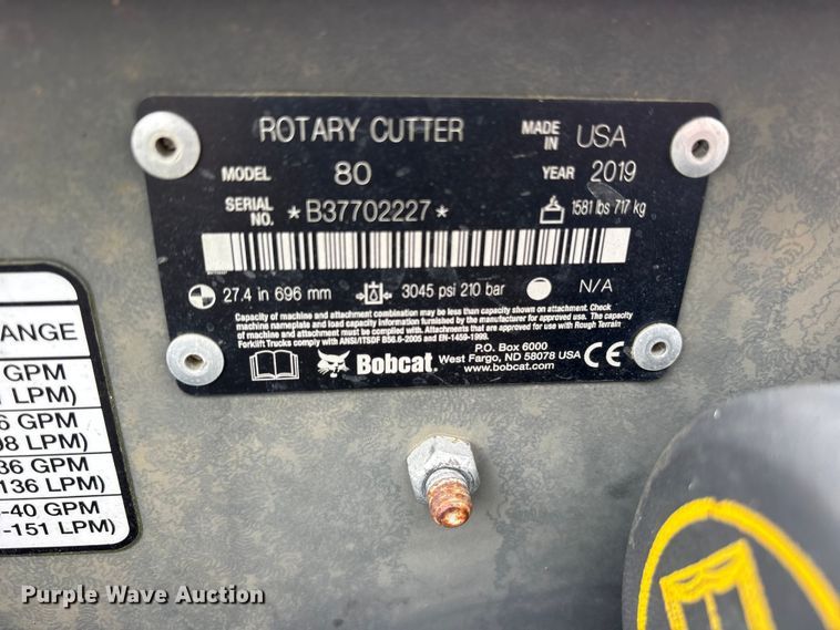 image for item FB8125 2019 Bobcat 80 skid steer rotary mower